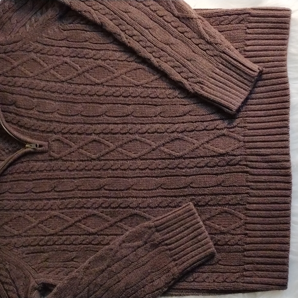 croft and barrow cable knit pullover 1/4 zip brown sweater Sz M - Picture 3 of 8